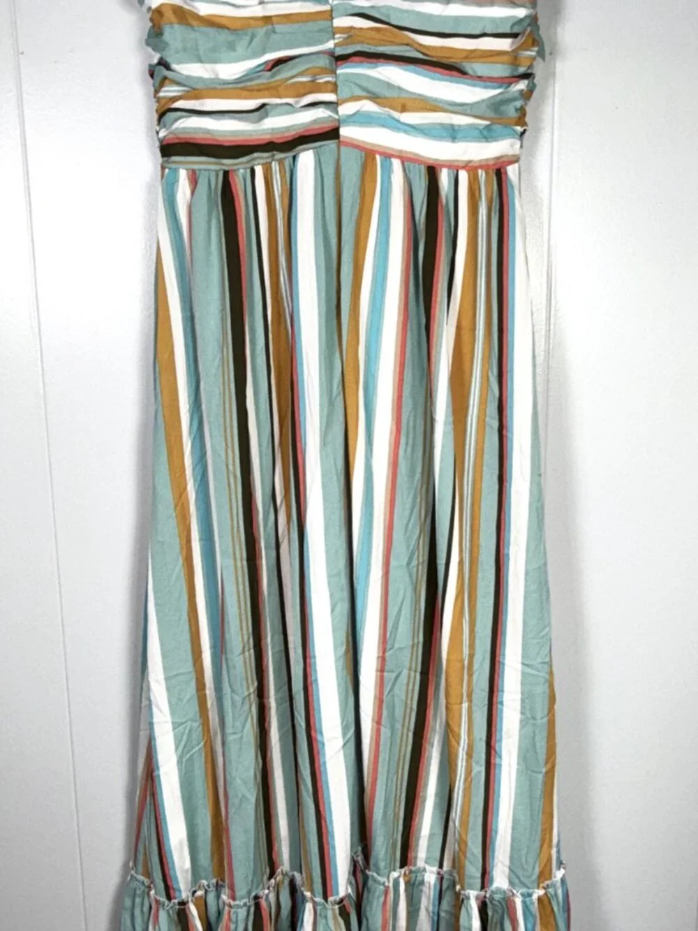 Anthropologie Listicle Multi-Color Striped Halter Maxi V-Neck Ruffle Dress M NEW - Picture 5 of 8